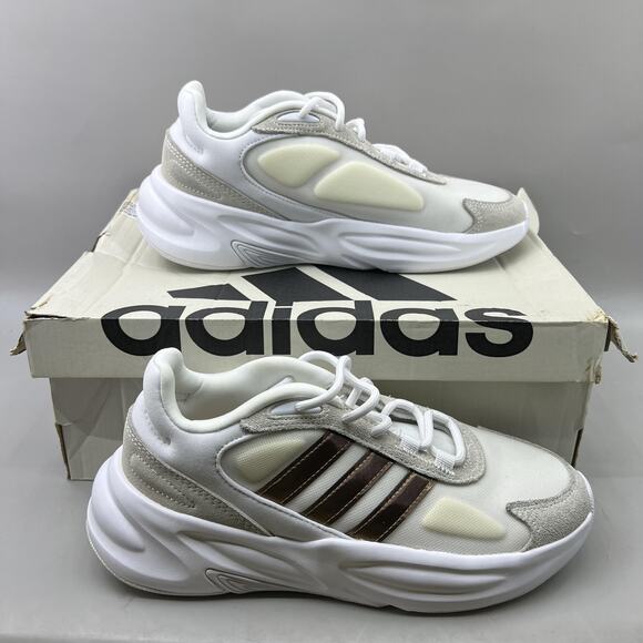 Adidas Ozelle Running Shoes Women's 6.5 White Bronze Cloudfoam Comfort Sneakers - Picture 1 of 10
